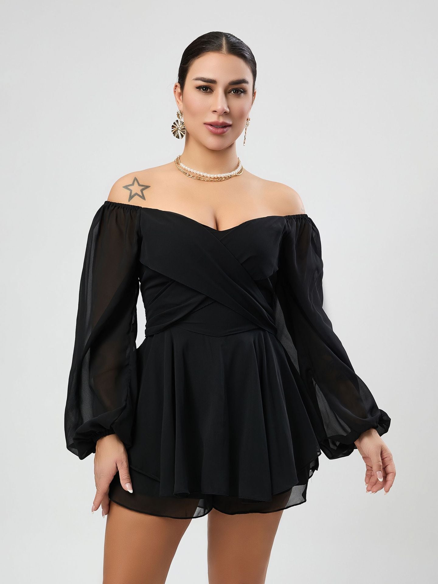 Popular Dress Culottes Autumn Sheinv Collar Lantern Long Sleeve Lace Up Casual Chiffon Dress Bella Mia