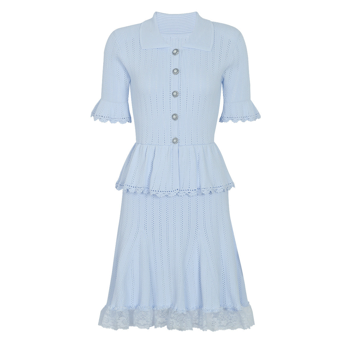 Summer Celebrity Internet Slim Fitting Slimming Fashionable Short Sleeve Collared Lace Dress