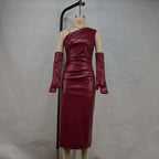 Crossbody Leather Dress Women Clothing Tight Wrapped Chest Pleated Sexy Sheath Split Dress Bella Mia