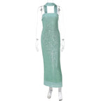 Sexy Tube Top Solid Color Slim Long Socialite Close-Fitting Sequ Dress Women Bella Mia