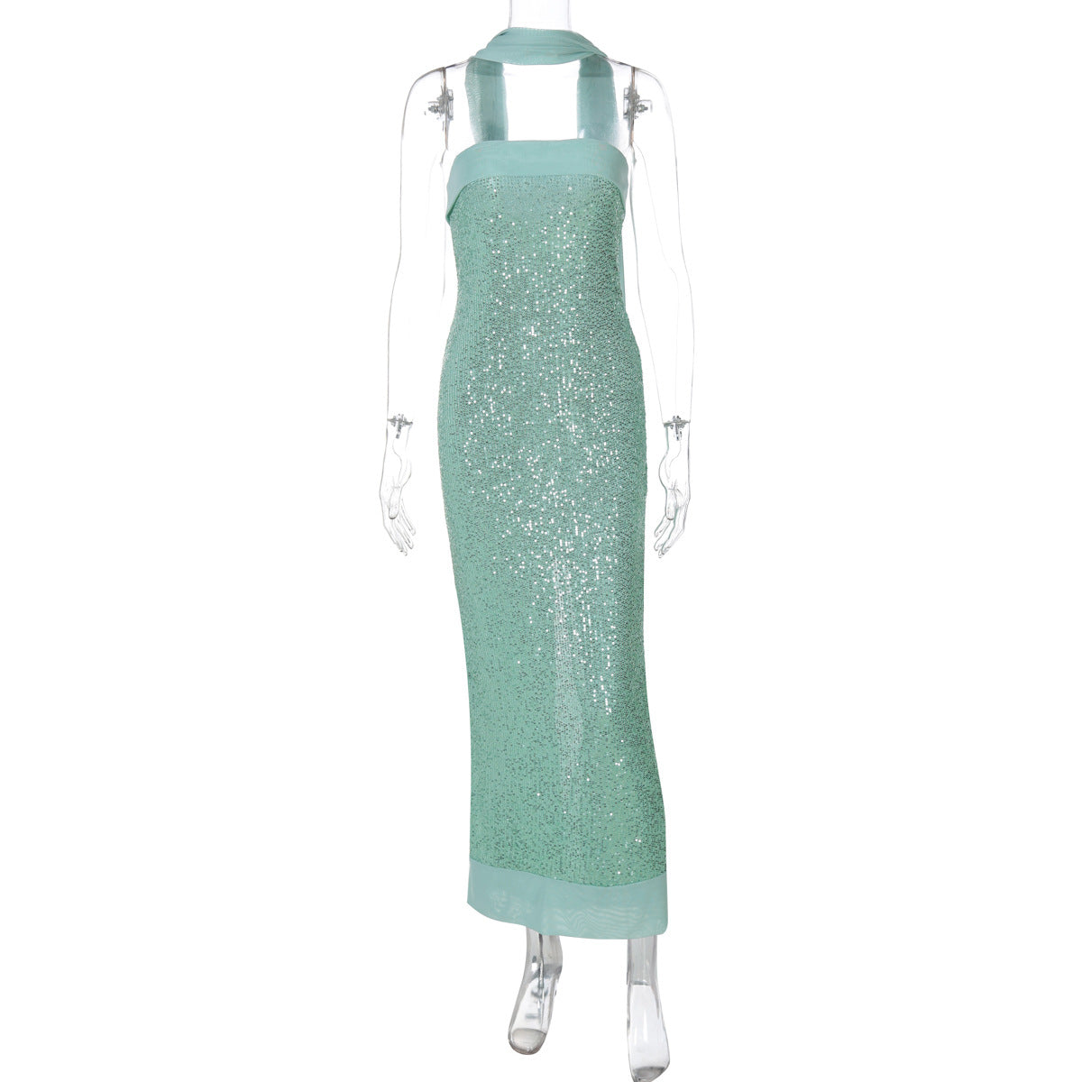 Sexy Tube Top Solid Color Slim Long Socialite Close-Fitting Sequ Dress Women Bella Mia