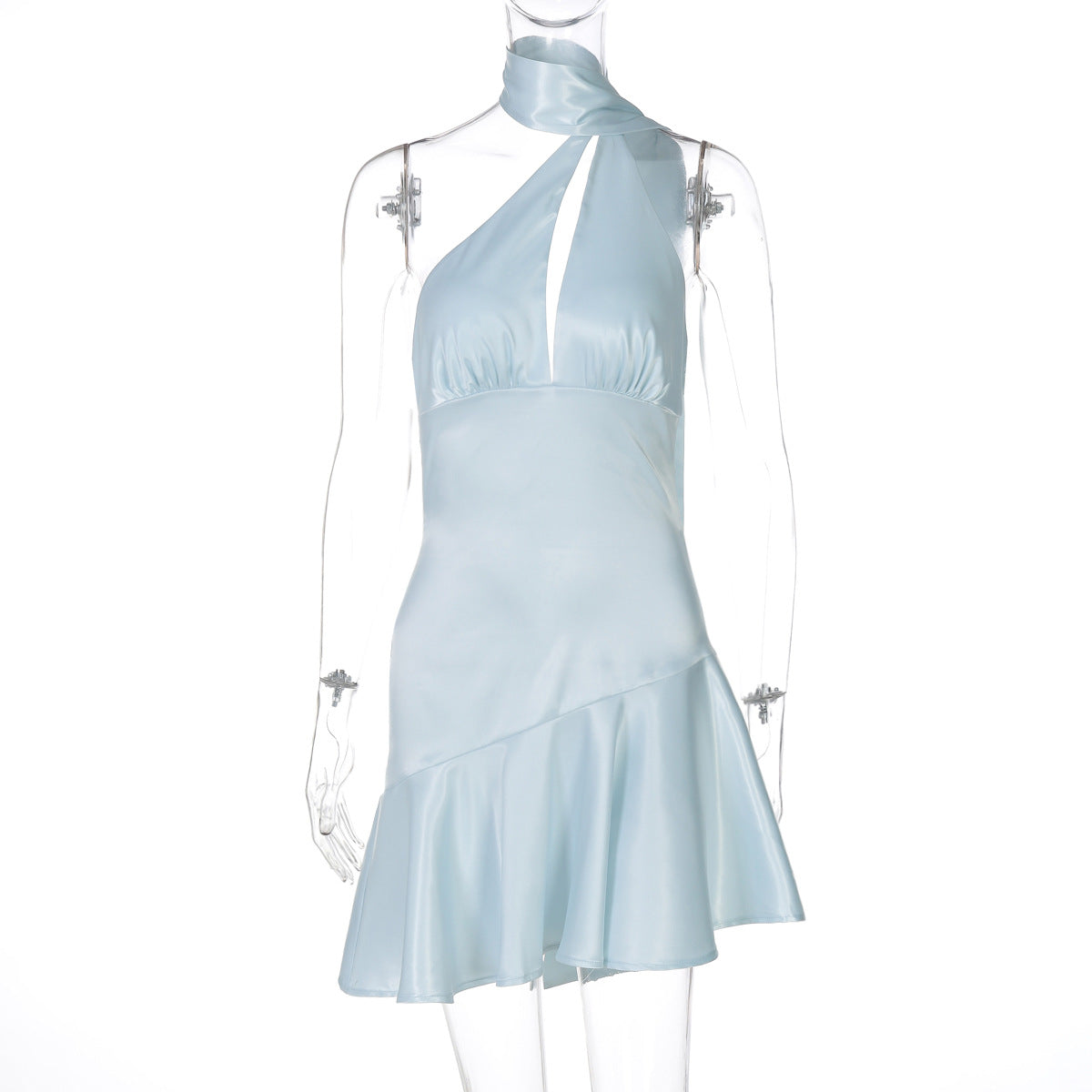 Women Clothing Spring Summer Chest Hollow Out Cutout Sexy Bare Back Halter Ribbon Satin Dress Bella Mia