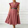 Elegant Summer Collar Elegant Double Breasted Short Sleeve Dress