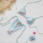 Fresh Printed Rhinestones Three Point Strap Sexy Bikini Split Swimsuit Bella Mia