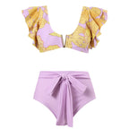 French Retro Printed One Piece Swimsuit Women Spring Vacation Beach Dress Three Piece Bikini Bella Mia