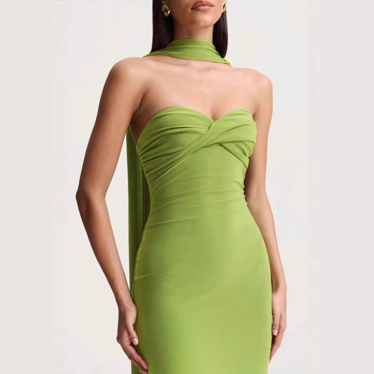 Women Summer Halter Ribbon Twist Woven Wrapped Chest Backless Slim Fit Niche Maxi Dress