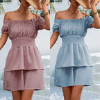 Women Clothing Spring Summer Sexy off the Shoulder Smocking Jacquard Dress Bella Mia