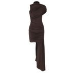Women Clothing Spring Summer Slim round Neck Pleated Hip Irregular Asymmetric Sleeveless Dress Bella Mia