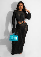 Women Clothing Handmade Tassel Knit Casual Hollow Out Cutout Out Sequin Beach Dress Long Skirt Bella Mia