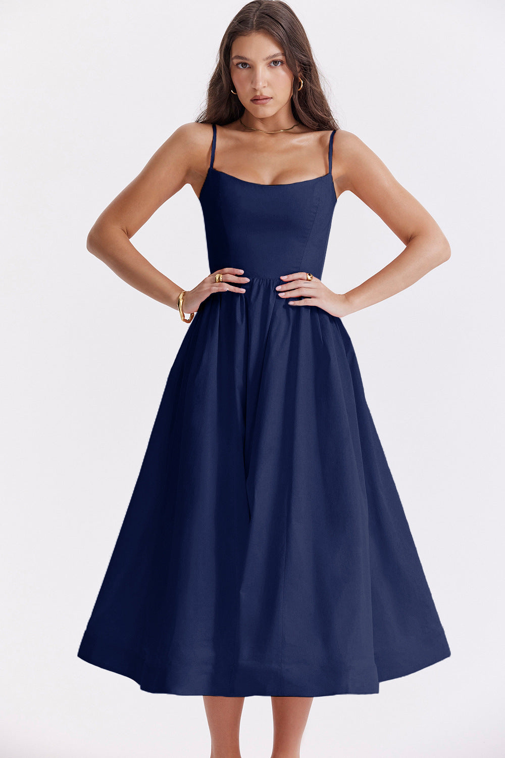 Women Clothing Solid Color Sexy Backless Spaghetti Straps Large Swing Dress Women Bella Mia