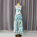 Seaside Vacation Dress for Women Summer Fresh Printed Sleeveless Tube Top Tight Waist Slimming Slit Maxi Dress