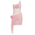 Summer Women Clothing Floral Decorative Lace Sheath Sexy One Shoulder Hollow Out Cutout Slim Dress Bella Mia