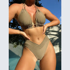 Sexy Bikini Women Fission Swimsuit Nylon Solid Color Swimwear Bikini Bella Mia