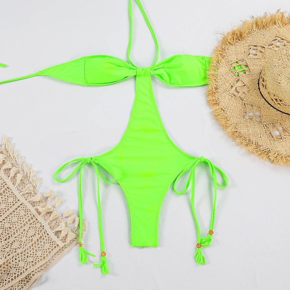 Sexy Lace Up One Piece Swimsuit Women Halter Design Swimsuit Bella Mia
