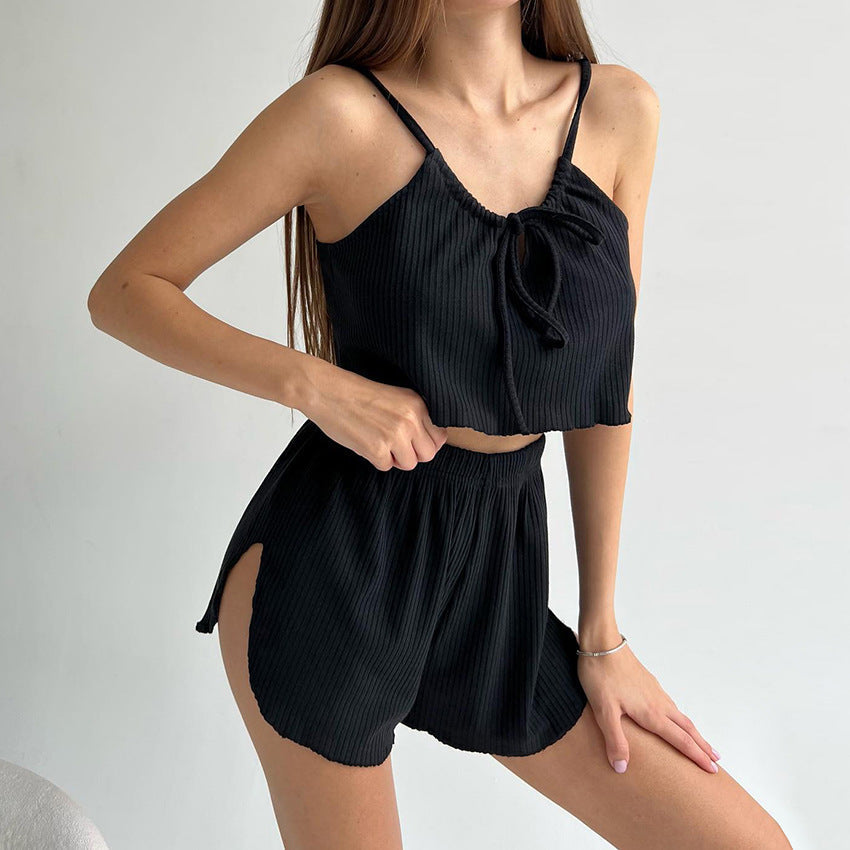 Spring Cool Suspender Shorts Pajamas Two Piece Set Comfortable Breathable Knitted Ladies Homewear Bella Mia