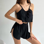 Spring Cool Suspender Shorts Pajamas Two Piece Set Comfortable Breathable Knitted Ladies Homewear Bella Mia
