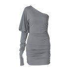 Women Clothing Winter Personality Slim Fit Diagonal Collar Shoulder Bag Hip Dress Bella Mia