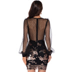 Sexy Mesh Long Sleeve Stitching Sequ Dress Women Clothing Bella Mia