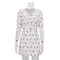 French Elegant Printed Short Word Dress Women V neck Short Sleeve High Waist Floral Dress Bella Mia
