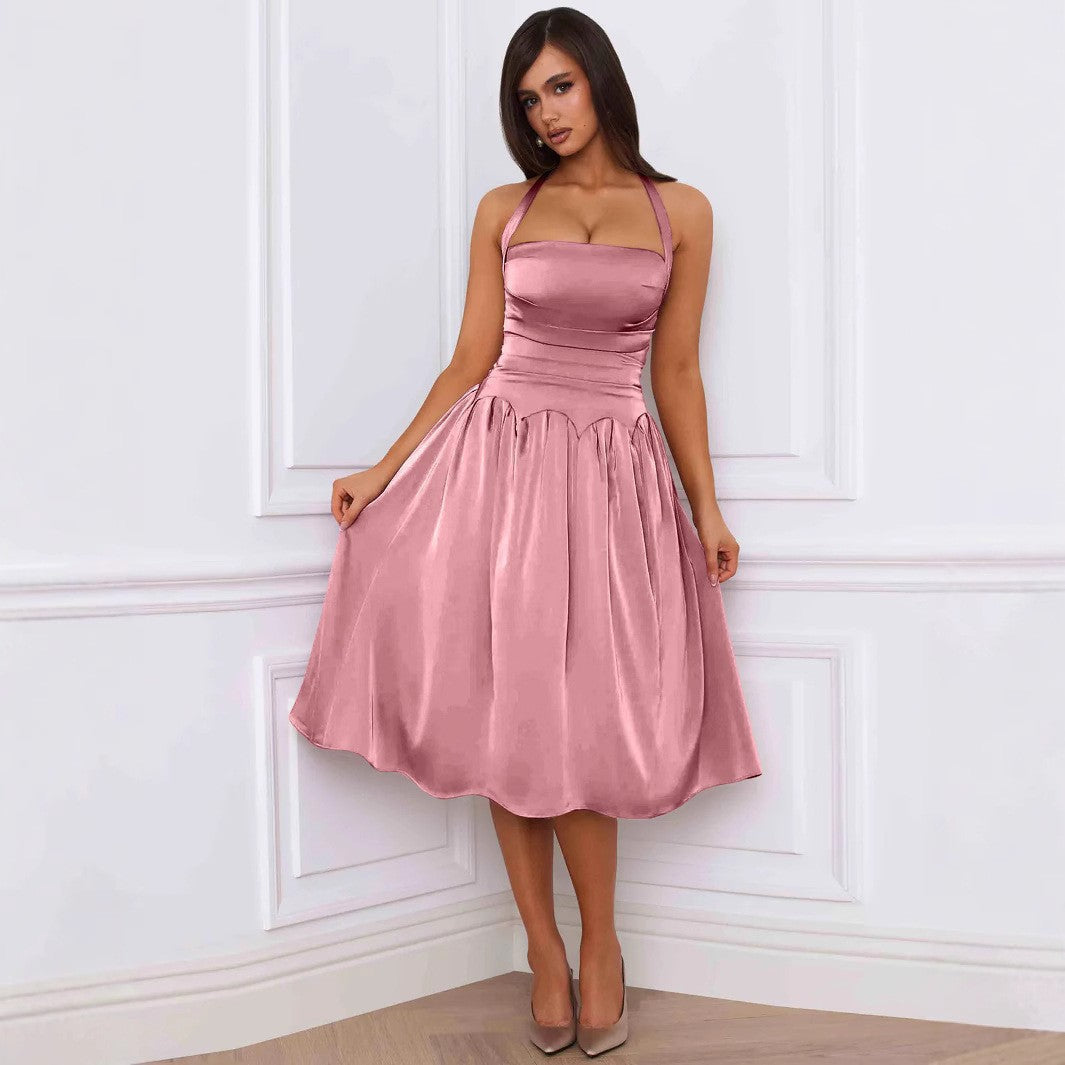 Autumn Winter Lace up Backless Midi Dress Sexy Sexy Halter Sleeveless Dress Bella Mia