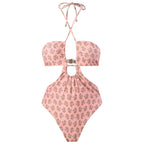 Sexy Double Sided One Piece Swimsuit Pleated Halter Bikini Suit Chiffon Dress Bella Mia