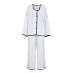 Fall Modal Color Contrast Patchwork Home Wear Women Long Sleeved Trousers Comfortable Pajamas Bella Mia
