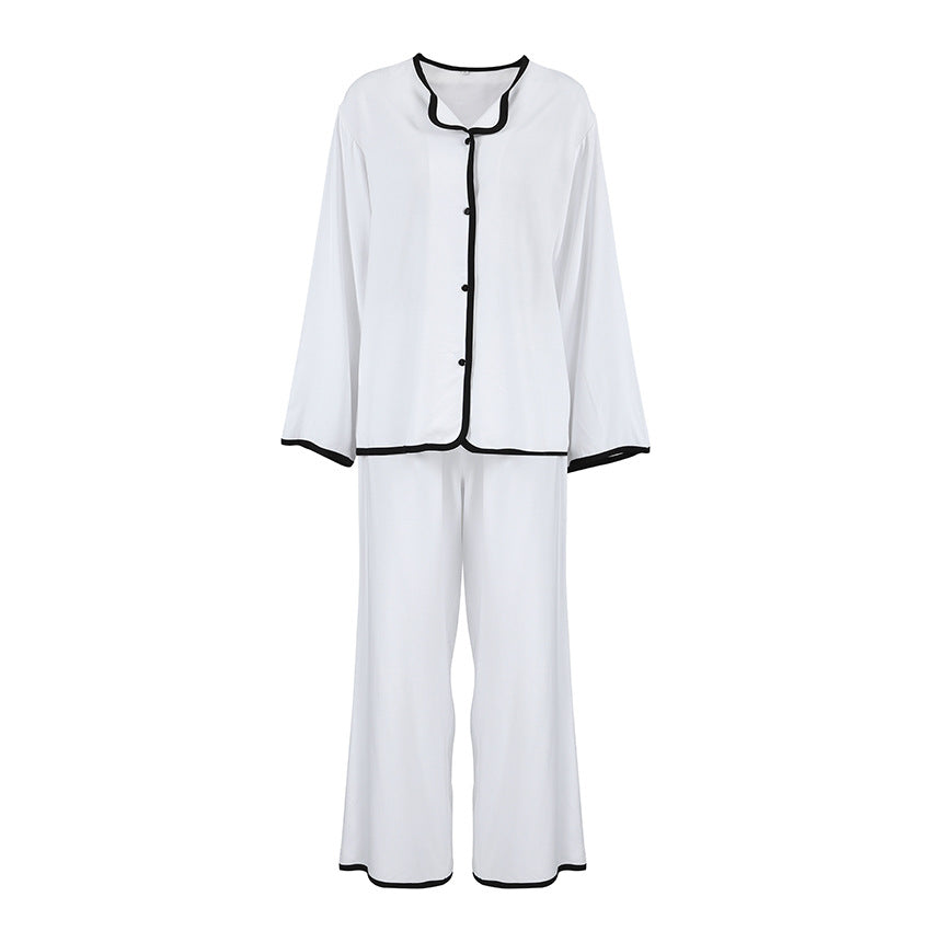 Fall Modal Color Contrast Patchwork Home Wear Women Long Sleeved Trousers Comfortable Pajamas Bella Mia