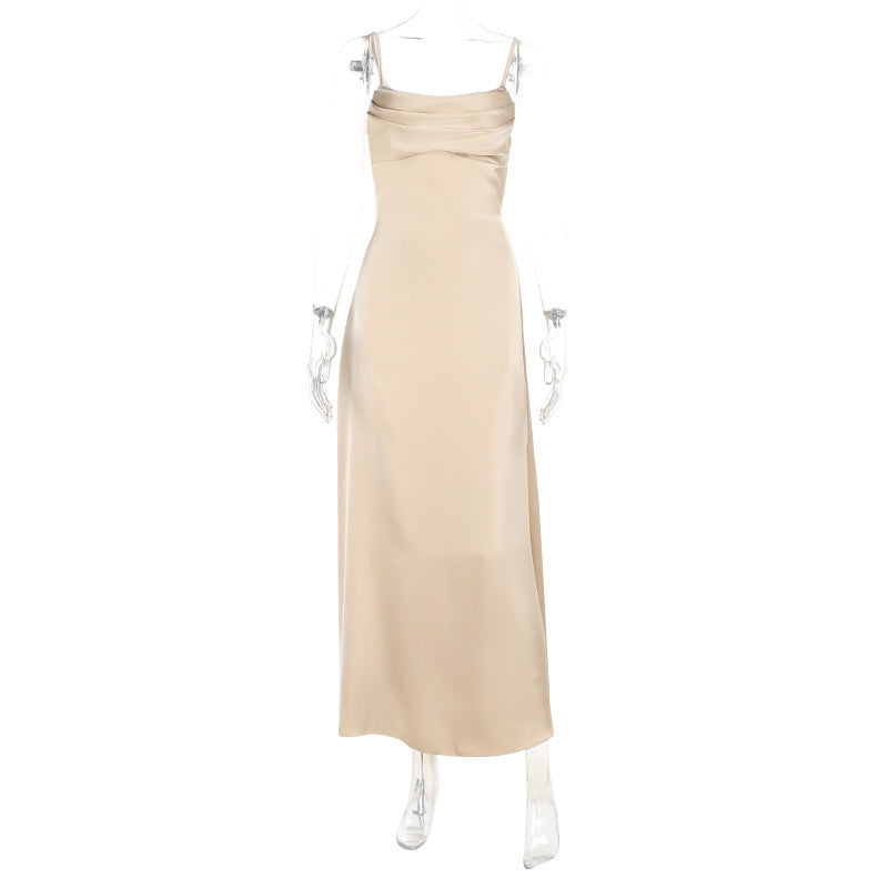 Satin Lace up Waist Controlled Dress Summer Sexy Strap Dress Bella Mia