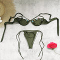 Solid Color Tube Top Sexy Lace up Push up Bikini Split Swimsuit