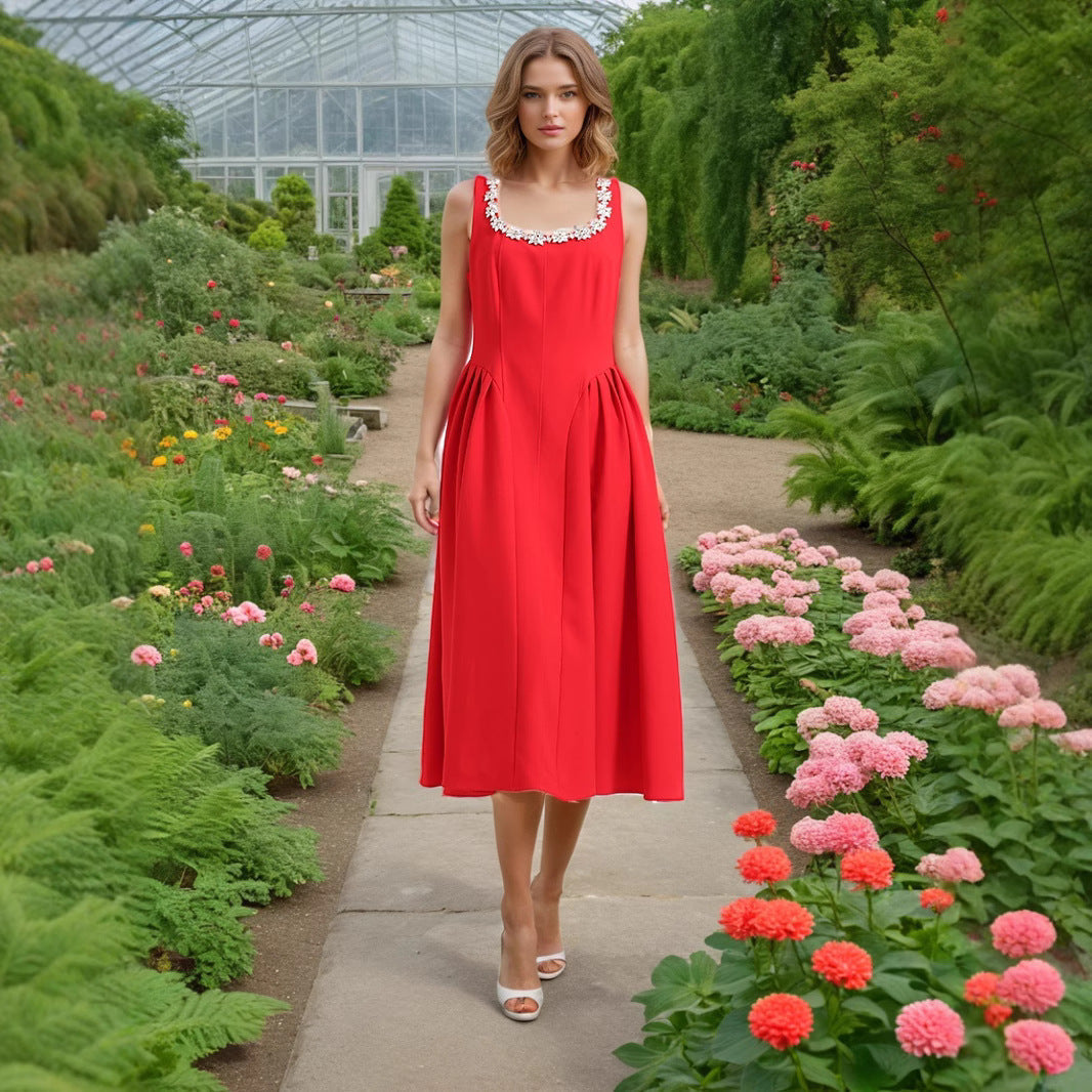 Entry Lux Elegant Dress Autumn Dinner Dress Diamond Embedded Pleating Slim Slimming Dress Women Bella Mia