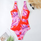 Retro One Piece Swimsuit Women Deep V Plunge Lace up Chiffon Skirt Set Bella Mia