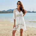 Lace Patchwork Embroidered Beach Blouse Sexy Seaside Vacation Sun Protection Shirt Beach Cover Up Bella Mia