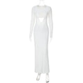 Women Clothing Autumn Sexy Cutout Slim Pleated Solid Color Long Sleeve Dress Bella Mia