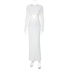 Women Clothing Autumn Sexy Cutout Slim Pleated Solid Color Long Sleeve Dress Bella Mia