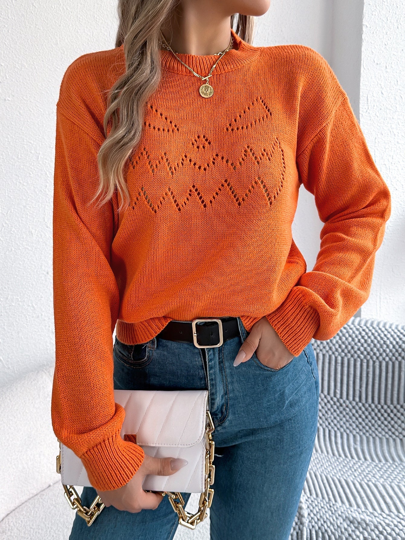 Solid Color Hollow Out Cutout out Lantern Long Sleeve Pullover Halloween Women Clothing Bella Mia