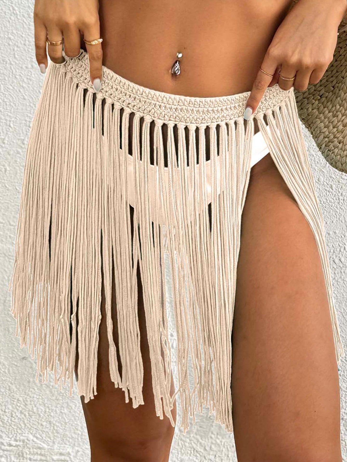 Women Lace up Skirt Women Clothing Beach Beach Cover Up Pure Hand Crocheting Tassel Skirt Overskirt Bella Mia