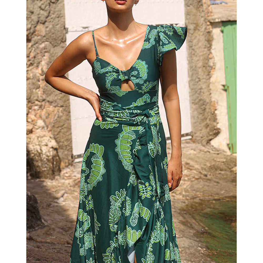 Asymmetric Ruffled Printing Sexy One Piece Swimsuit Women Two Piece Swimsuit Bella Mia