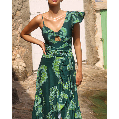 Asymmetric Ruffled Printing Sexy One Piece Swimsuit Women Two Piece Swimsuit Bella Mia