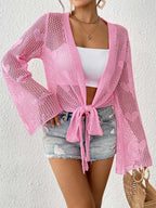 Women Cardigan Clothing Spring Summer Lace up Bow Bell Sleeve Mechanism Shirt Beach Cover Up Bella Mia