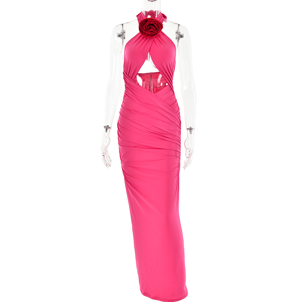 Dress Sexy Floral Stitched Backless Halter Strap Hip Bella Mia