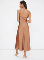 Women Clothing Spring Summer Satin Sling Deep V Plunge neck Slim Solid Color Dress Bella Mia