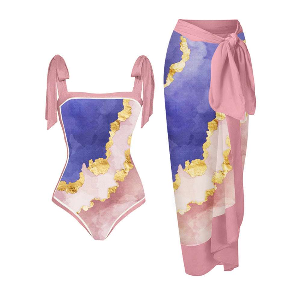 Swimsuit Multi Color Printed Sheath Gauze Skirt Anti-Exposure Two Piece Sun Protection Swimsuit for Women Bella Mia