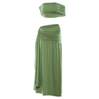 Women Clothing Spring Sexy Solid Color Tube Top Vest Slim Ribbon Pleated Skirt Sets Bella Mia