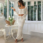 Summer Beach Women Solid Color Sexy Knitted Hollow Out Cutout Beach Bikini Swimsuit Outwear Set Bella Mia