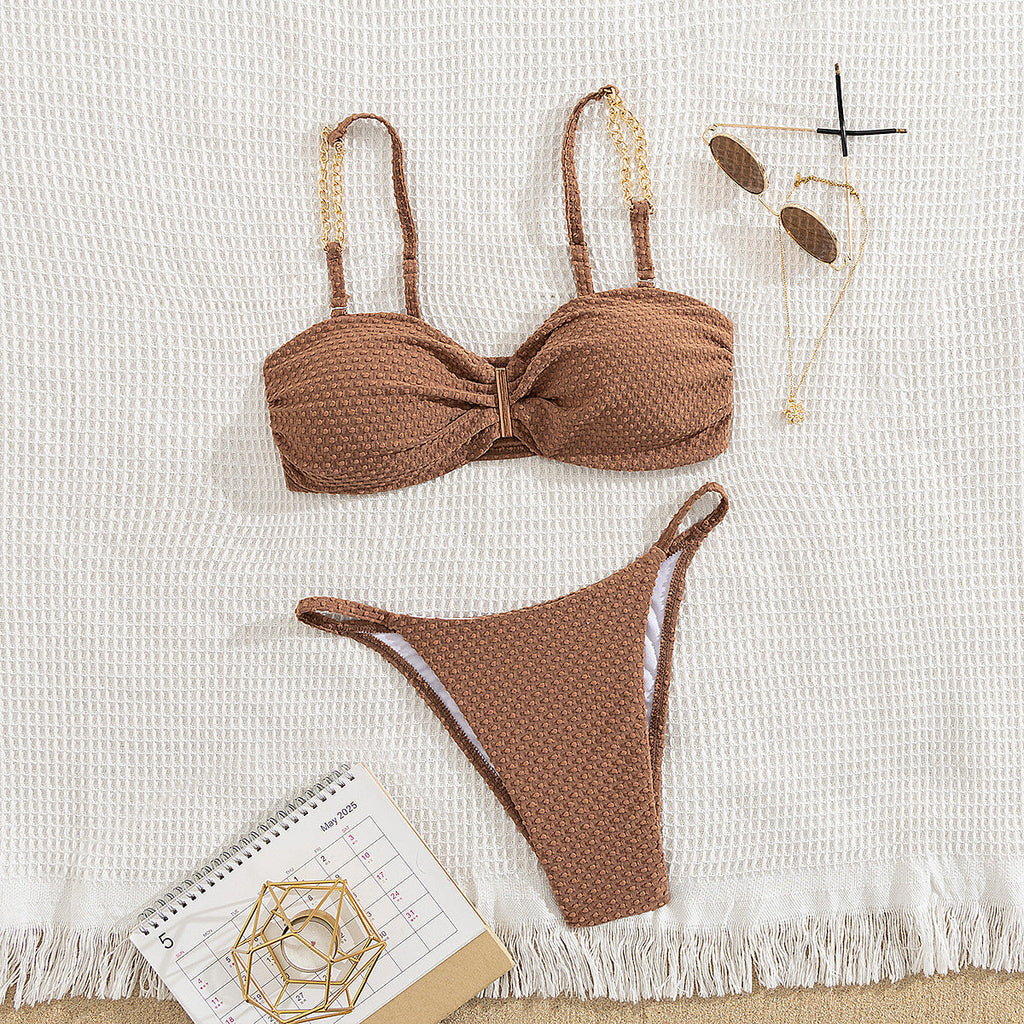 Women Solid Color Tube Top Bikini Three Point Sexy Split Swimsuit Export Bikini Bella Mia