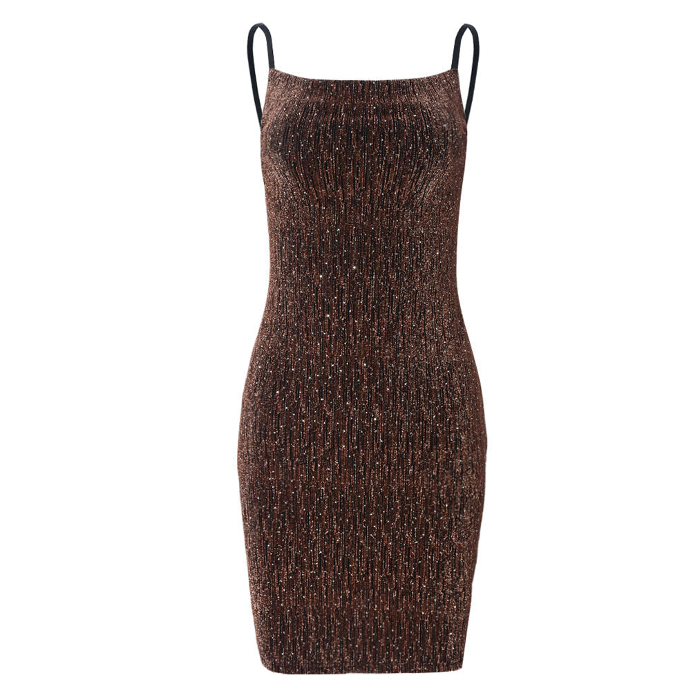 Rhinestone Fabric Women Clothing Dress Spring Summer Sexy Backless High Elastic Sling One Step Dress Women Bella Mia
