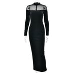 Autumn Winter Wear Voile See through Stitching Dress Sexy Tight Solid Color Dress Bella Mia