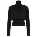 Dark Sexy Black with High Collar Long Sleeve Casual Top Short Waist Controlled Slimming Long Sleeve T shirt Women Autumn Bella Mia