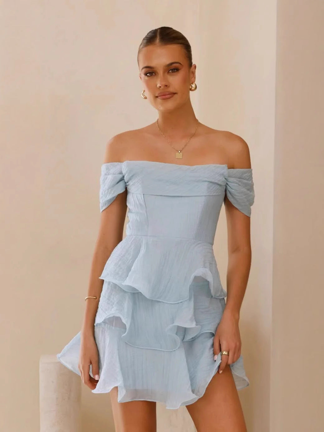 Summer Sexy Tube Top Backless Solid Color Tiered Dress Bella Mia