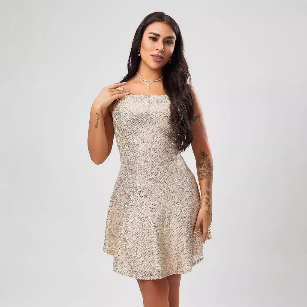 Super Popular Light Luxury Sequ Dress Shein High Grade Dress Sexy Sling Mini Dress Bella Mia
